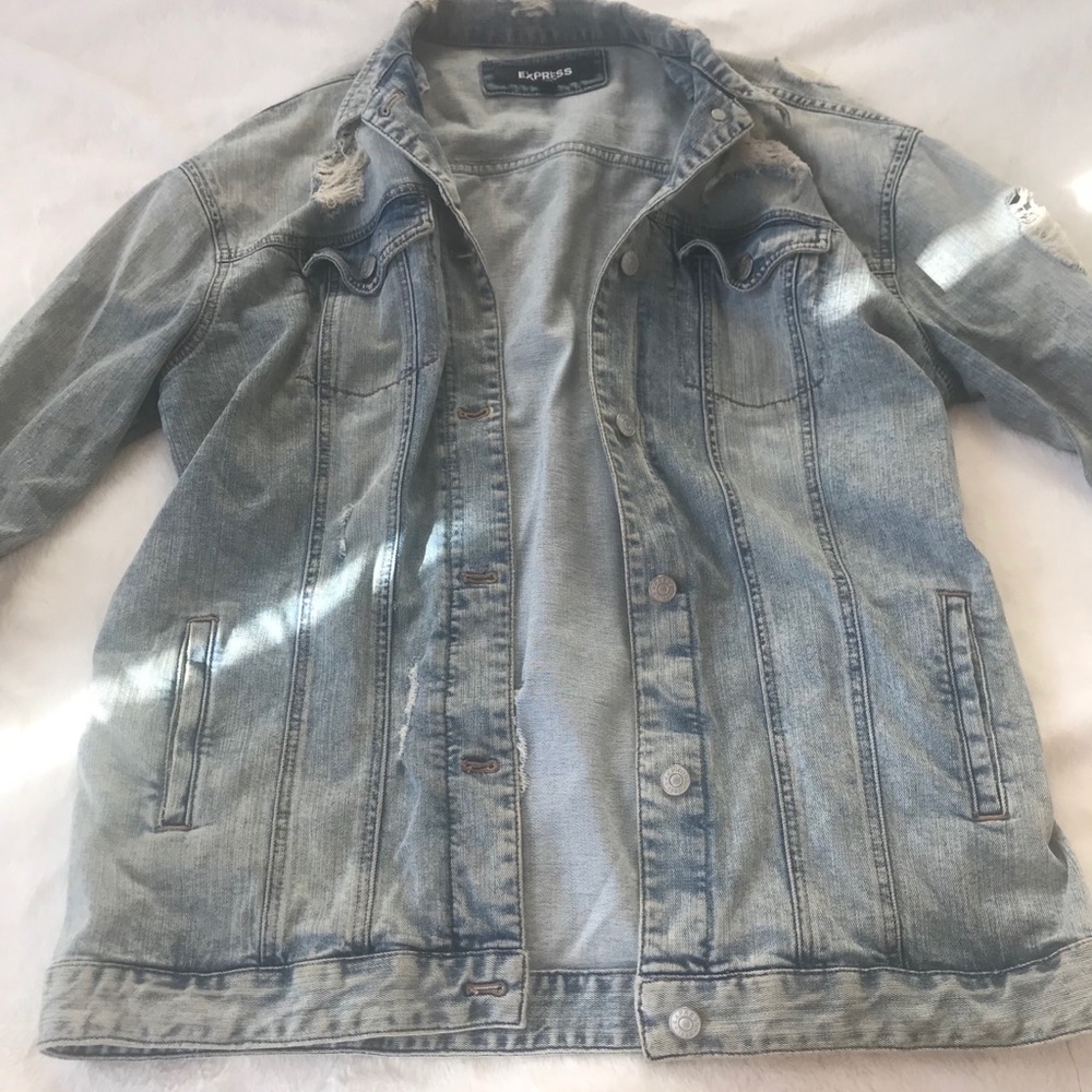 Distressed boyfriend jean jacket from Express
